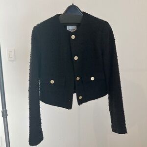 Abercrombie Tweed Crop Jacket XS – Black w/ Gold Button Detail